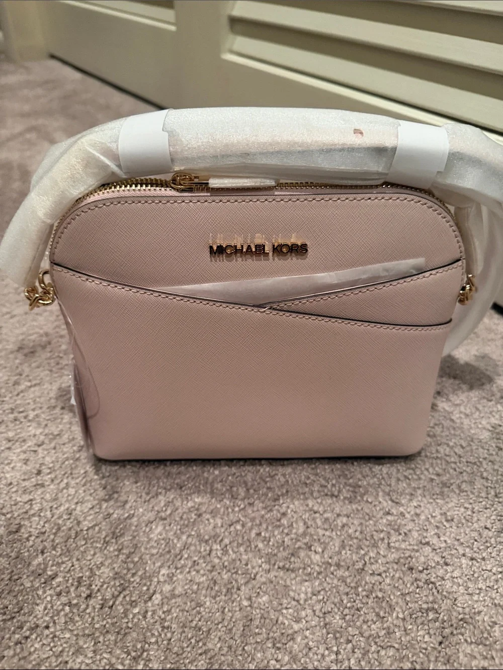 MICHAEL KORS Pale Pink Saffiano Leather Crossbody Bag